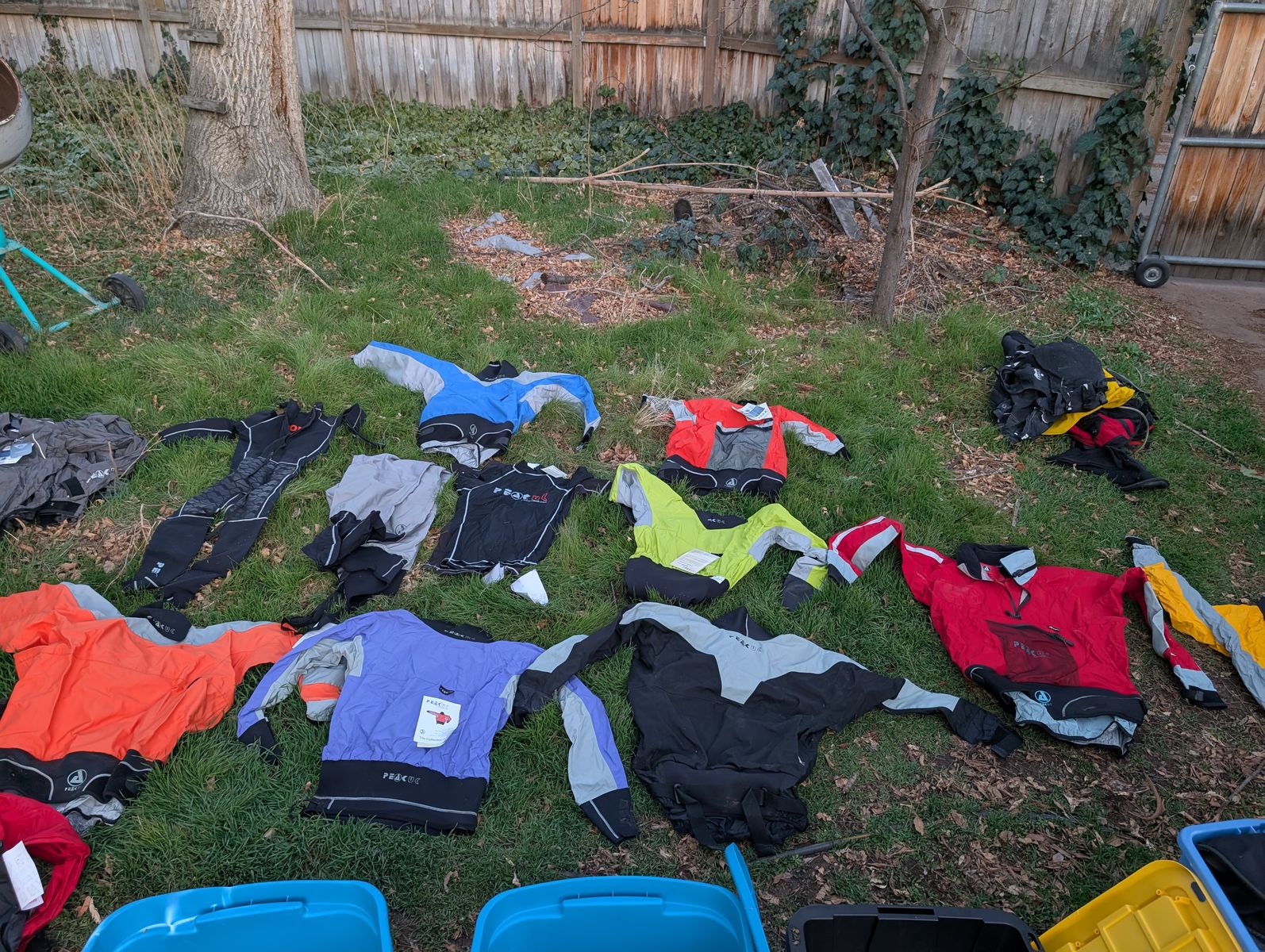 Assorted River Kayak Gear, Spray Shirt, Spray Deck, Life Jackets