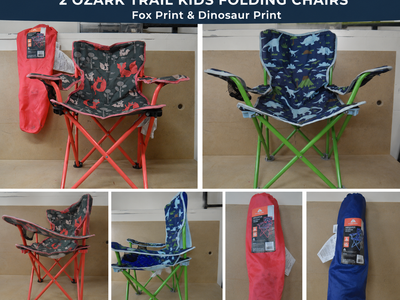 2 Ozark Trail Kids Folding Camping Chairs with Carry Bags – Fox & Dinosaur Prints