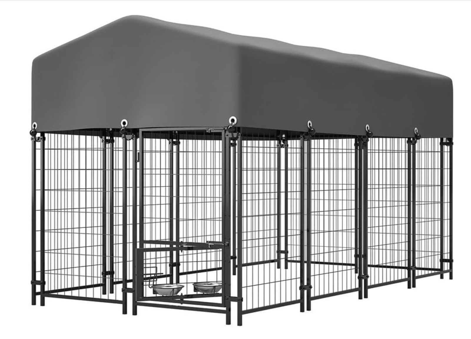 New in Box 8x4x5 FT Outdoor Dog Kennel with Waterproof Roof & Swivel Feeder, Heavy Duty Steel Dog Run Enclosure