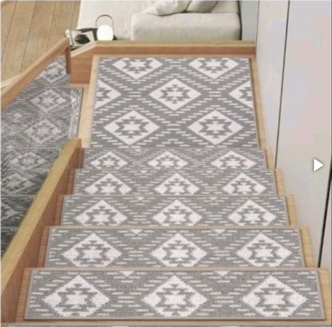 NEW 15 Piece Stair Treads Non-Slip Washable Grey