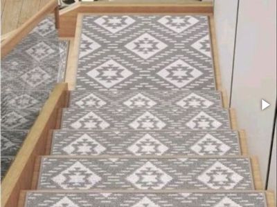 NEW 15 Piece Stair Treads Non-Slip Washable Grey