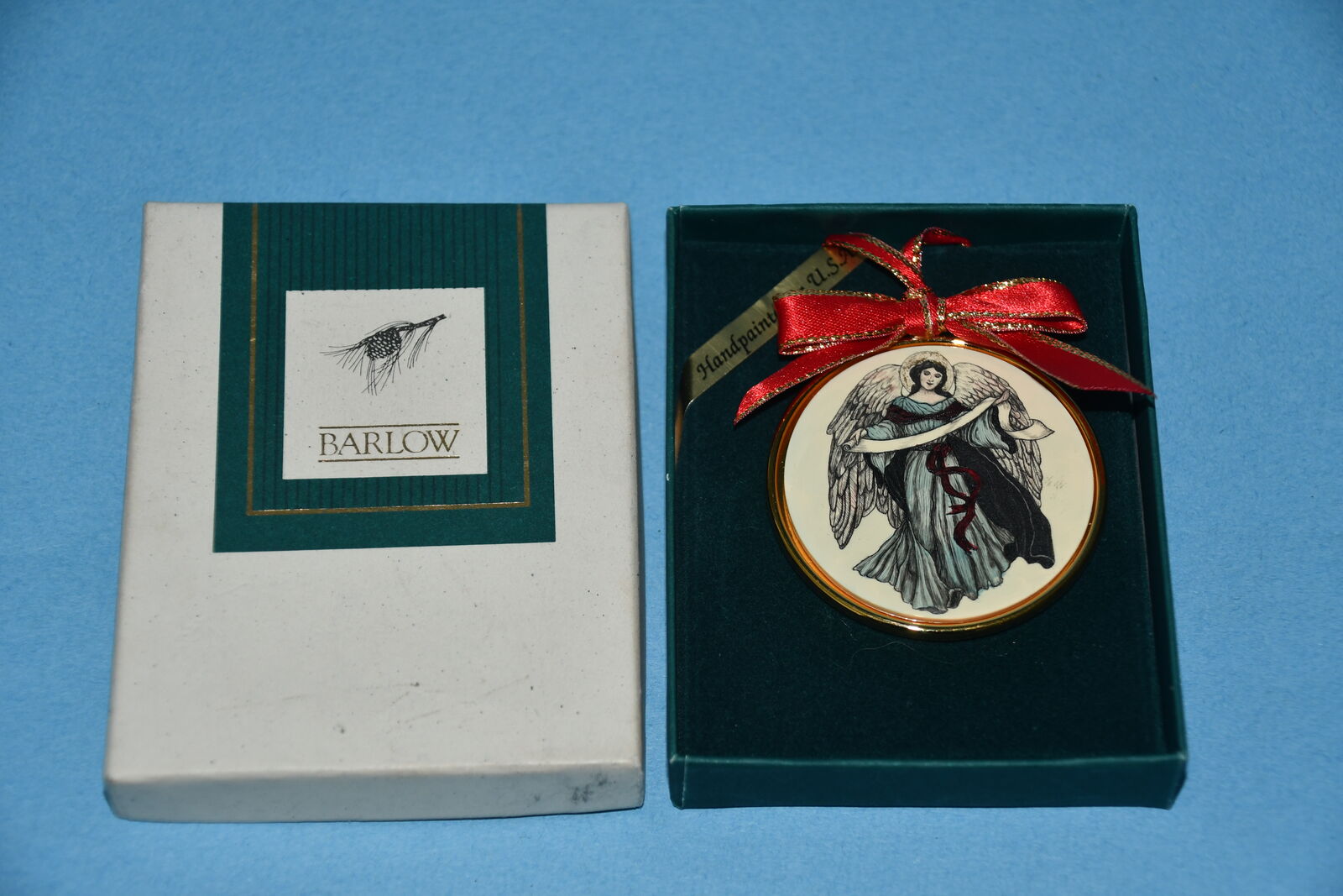 BARLOW HAND PAINTED "ANGEL" CHRISTMAS ORNAMENT ~ 2" DIAMETER
