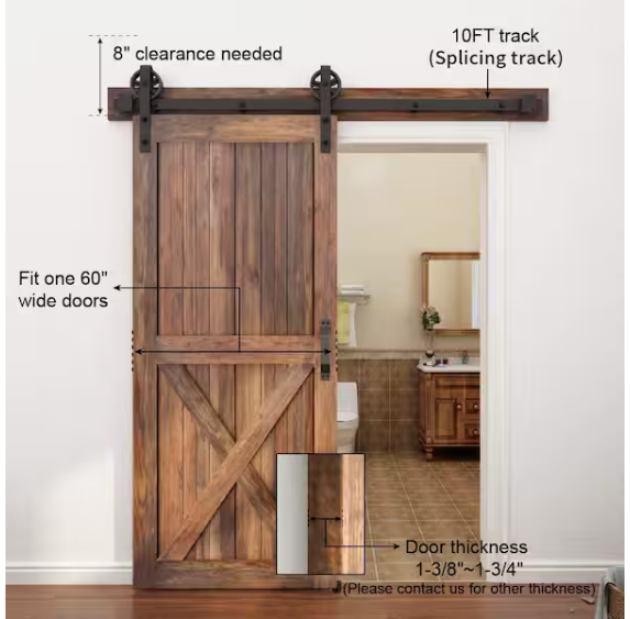 WINSOON 10 ft. /120 in. Frosted Black Strap Sliding Barn Door Hardware Kit for Single Wood Door with Non-Routed Floor Guide