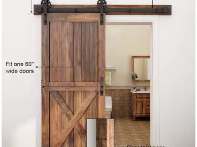 WINSOON 10 ft. /120 in. Frosted Black Strap Sliding Barn Door Hardware Kit for Single Wood Door with Non-Routed Floor Guide