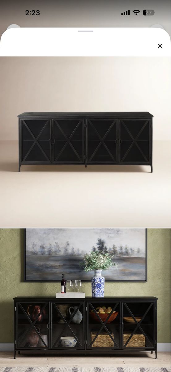 Birch Lane Black Metal and Glass Sideboard