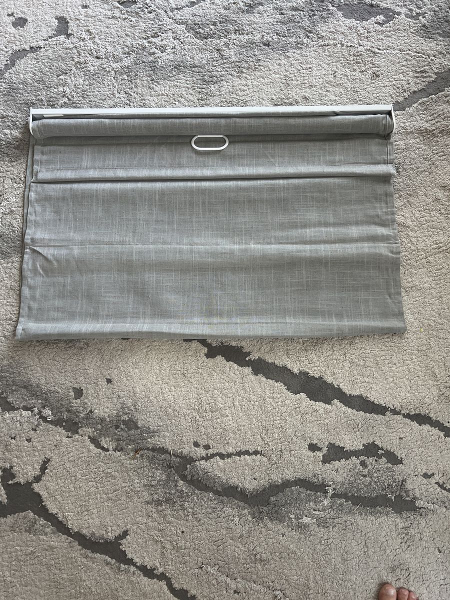Gray Linen Blend Roman Shade with White Headrail - Modern Window Blind