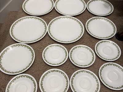 Corelle Spring Blossom Green Dinnerware Set - 16 Pieces, Vintage Pyrex, Floral Pattern