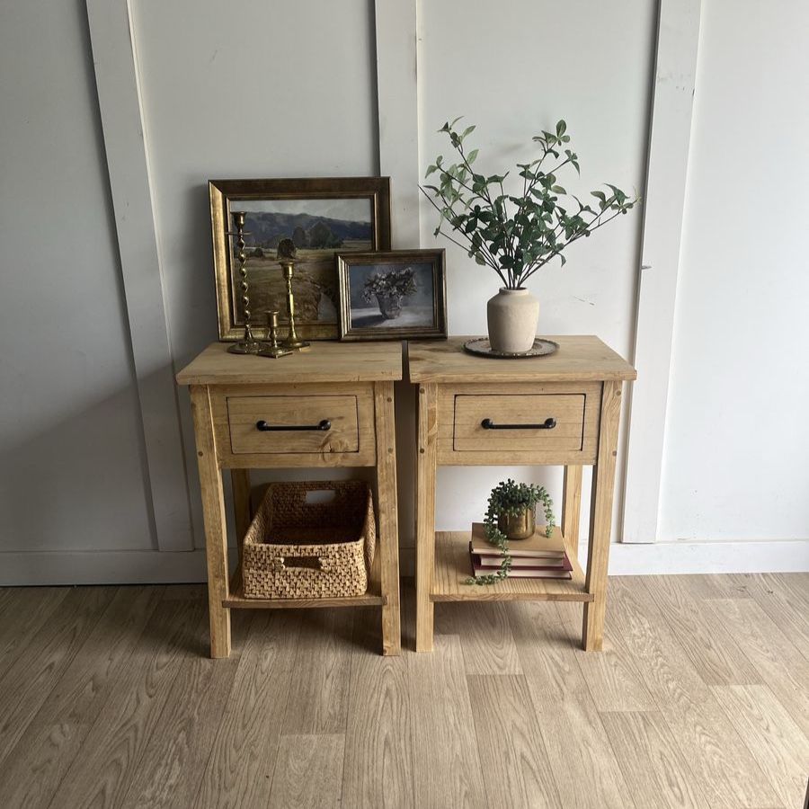 Set of New Handcrafted Solid Wood Nightstands