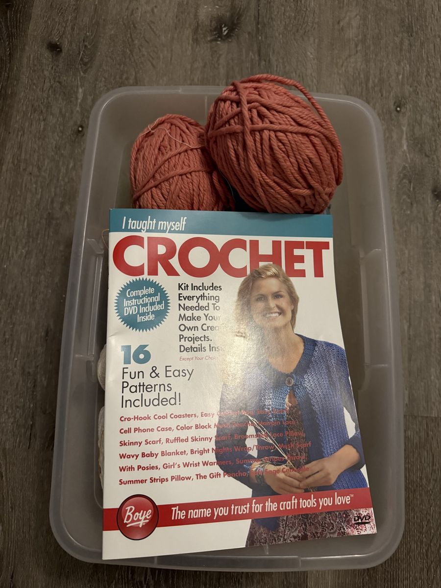 Assorted Yarn & Thread Crafting Lot - Various Colors & Materials in Storage Bin