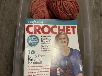 Assorted Yarn & Thread Crafting Lot - Various Colors & Materials in Storage Bin