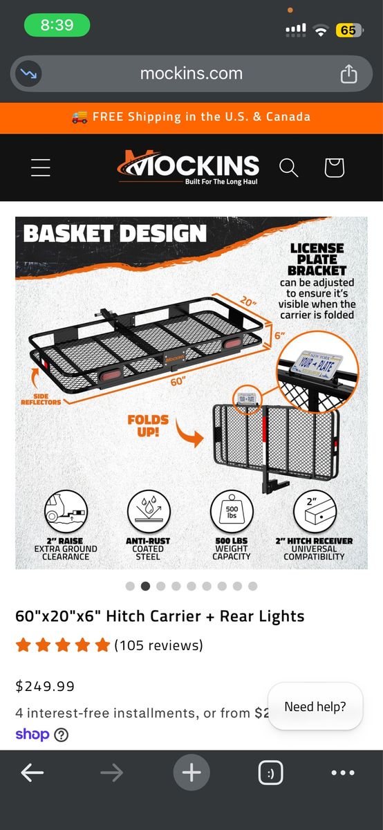 Free Mockins Cargo Hitch Basket Carrier - missing hitch lock