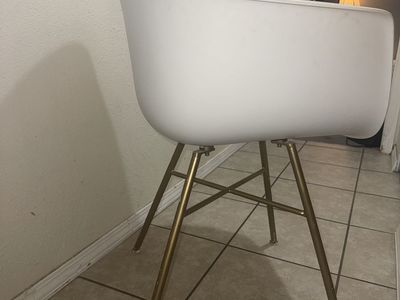 Modern White Molded Plastic Armchair with Gold-Tone Metal Legs