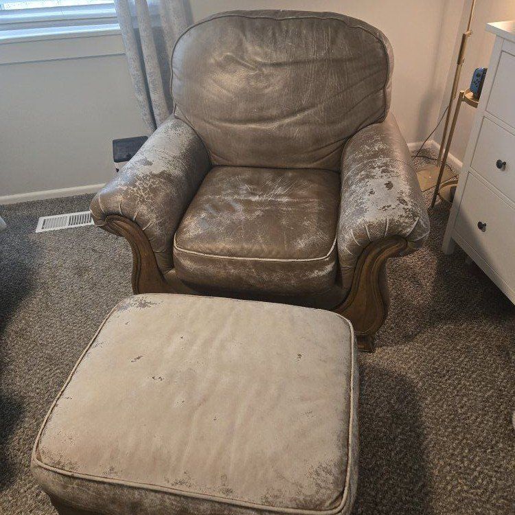 Plush, Leather Armchair w/ ottoman