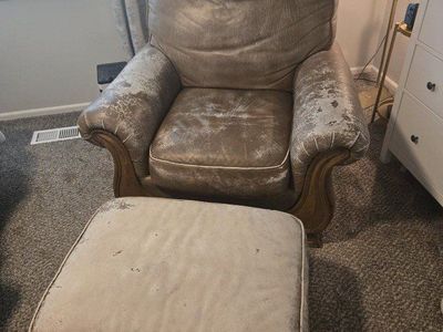 Plush, Leather Armchair w/ ottoman