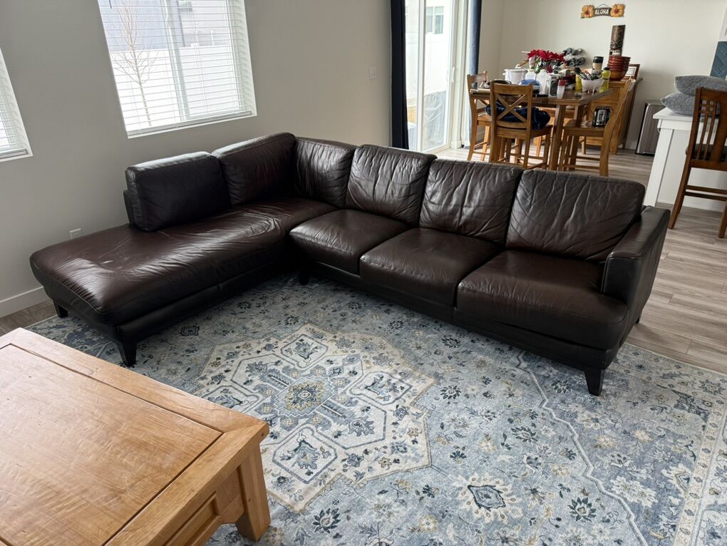 Brown Leather Couch With Chase