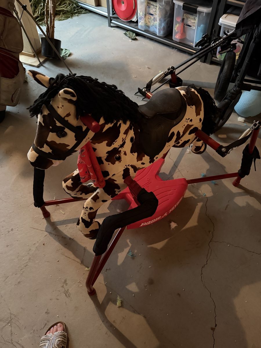 Radio Flyer Brown/White Spotted Spring Rocking Horse with Sound & Movement for Toddlers