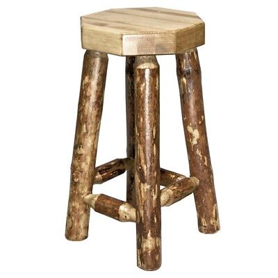 3x Rustic Wooden Log Stool / Bar Stool