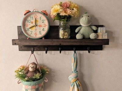 Nursery Wall Shelf with Hooks