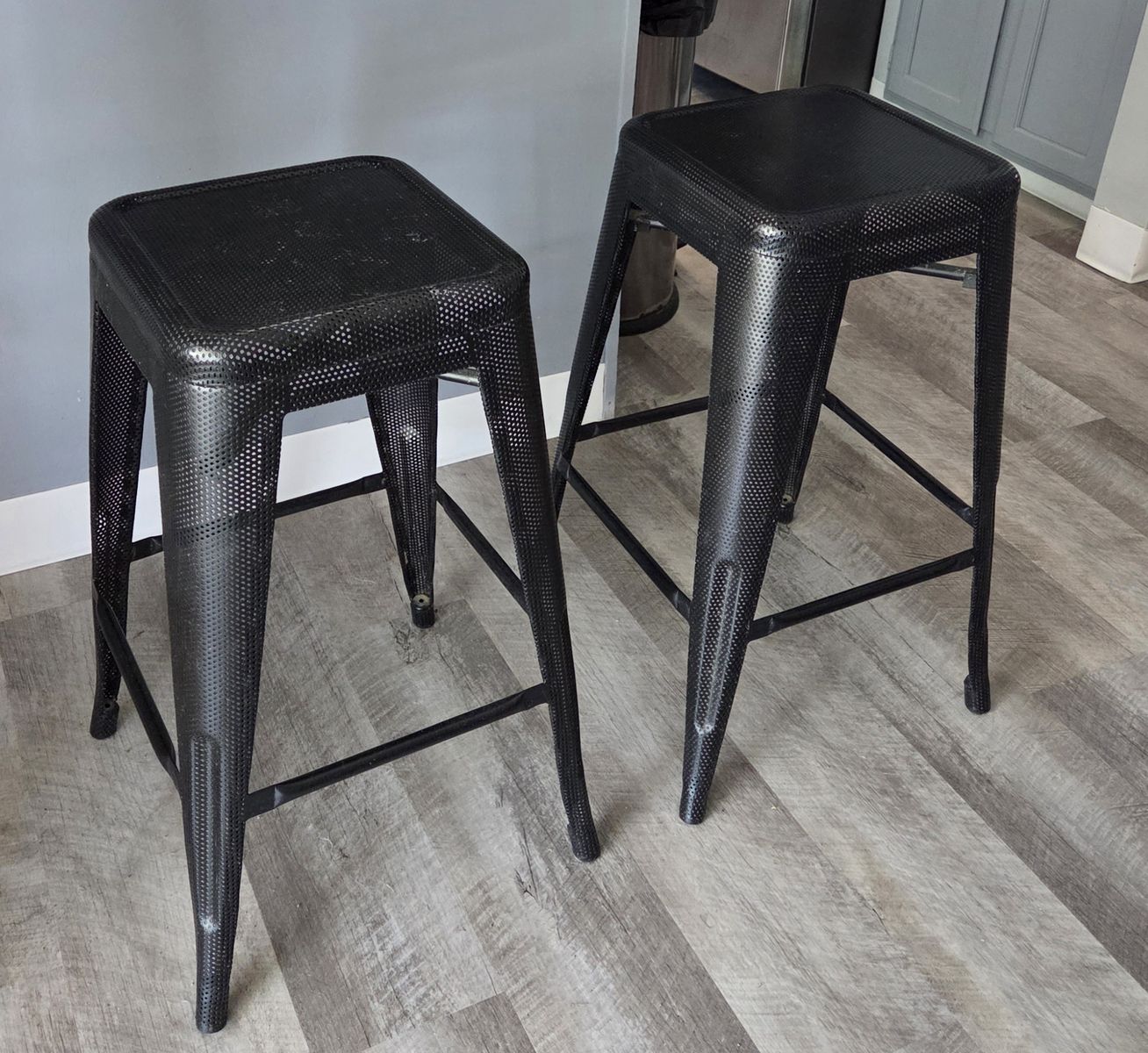 Industrial Modern Black Perforated Metal Bar Stools (Pair) - 30" Tall