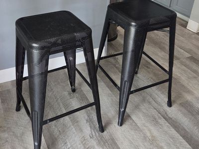 Industrial Modern Black Perforated Metal Bar Stools (Pair) - 30" Tall