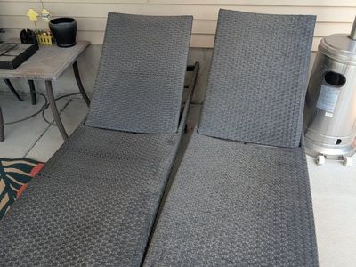 Dark Gray Wicker Outdoor Lounge Chairs - Adjustable Recline Patio Furniture