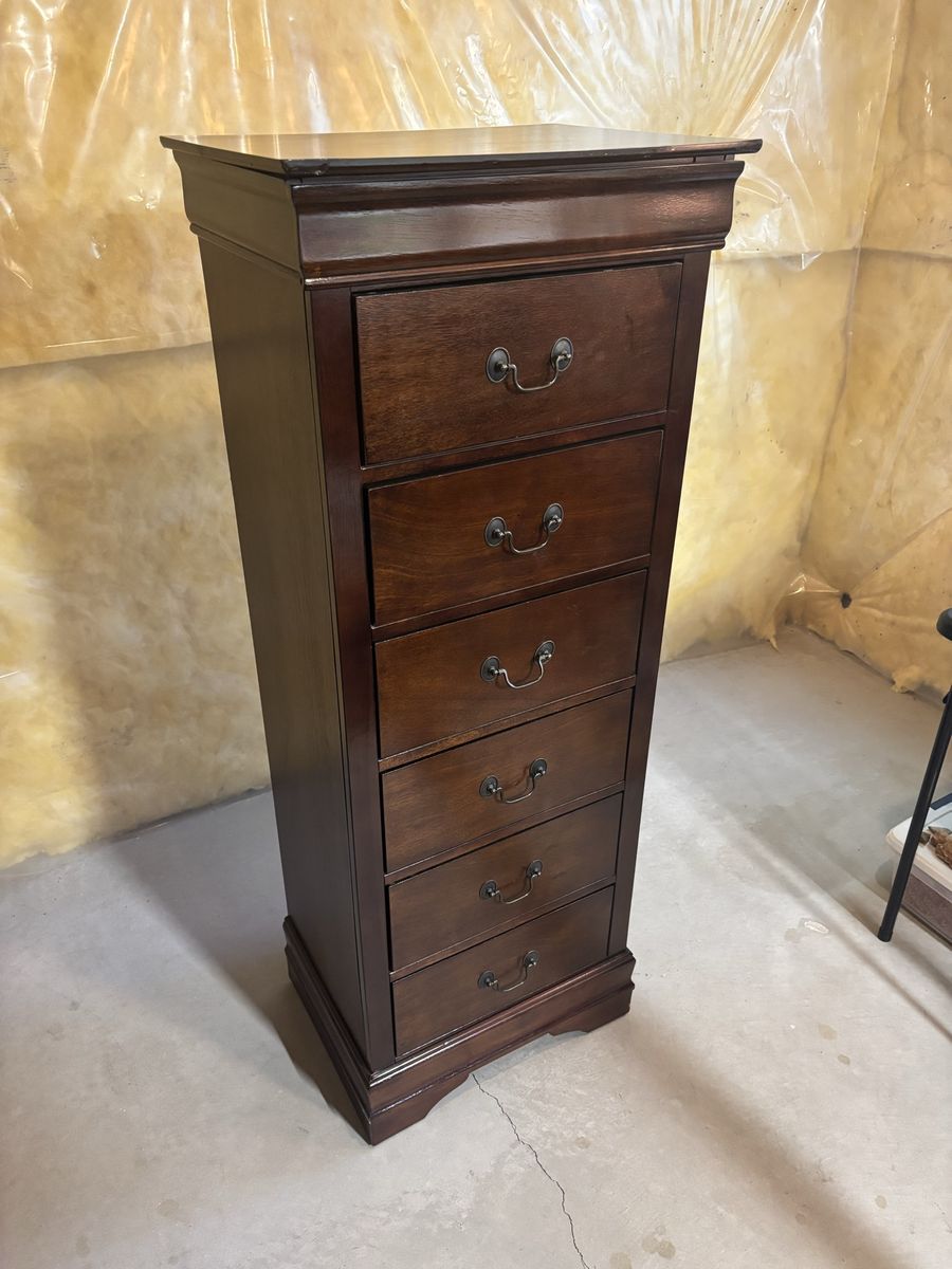 Dark Wood Dresser, 6-Drawer Tall Chest, Bedroom Furniture Storage Unit