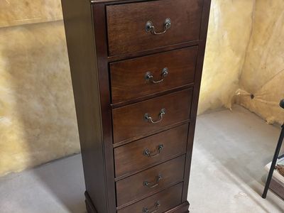 Dark Wood Dresser, 6-Drawer Tall Chest, Bedroom Furniture Storage Unit