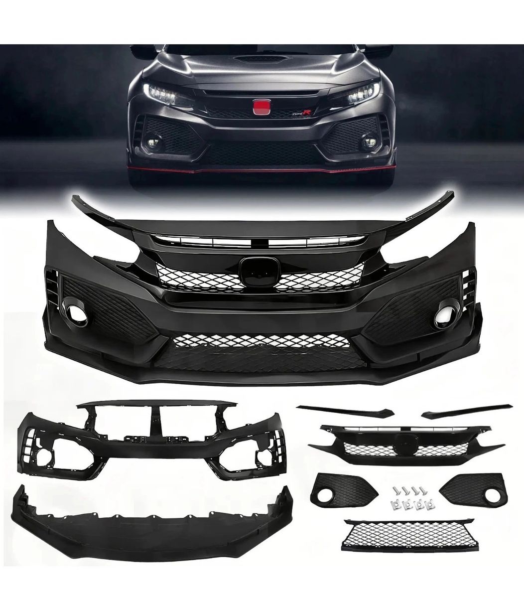 2016-2021 Honda Civic Type-R Style Front Bumper Conversion Kit Black
