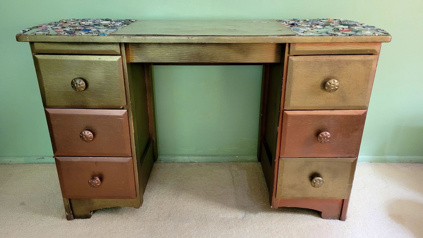 Artistic Mosaic Desk / Vanity Table by Utah Artist Elise Lazar – One-of-a-Kind Mixed Media Piece