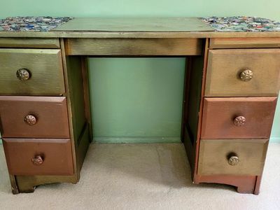 Artistic Mosaic Desk / Vanity Table by Utah Artist Elise Lazar – One-of-a-Kind Mixed Media Piece