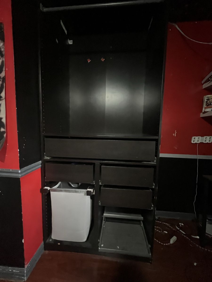 IKEA PAX Wardrobe Frame with Drawers and Pull-Out Hamper - Dark Brown