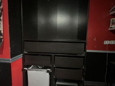 IKEA PAX Wardrobe Frame with Drawers and Pull-Out Hamper - Dark Brown