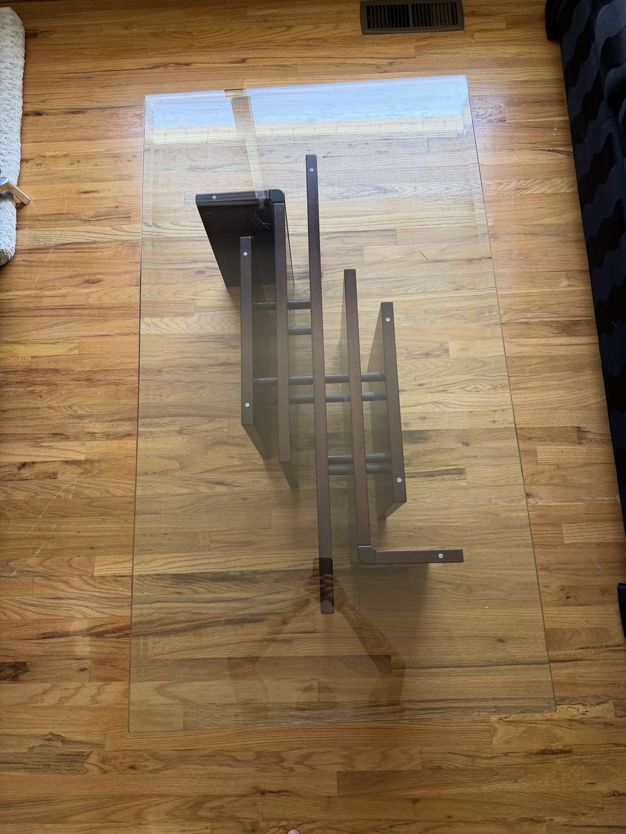 Mid-Century Modern Glass Top Coffee Table with Dark Rosewood Sculptural Base