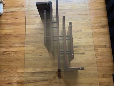Mid-Century Modern Glass Top Coffee Table with Dark Rosewood Sculptural Base