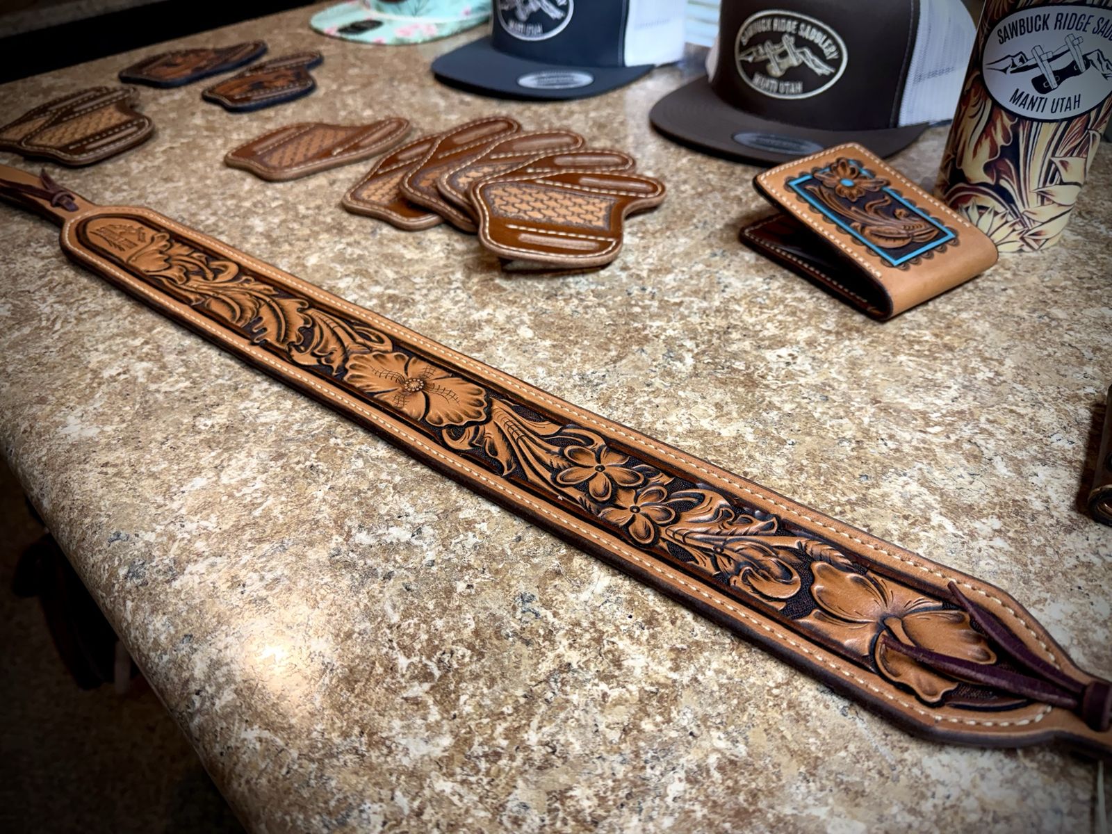 Western Floral Carved Rifle Sling
