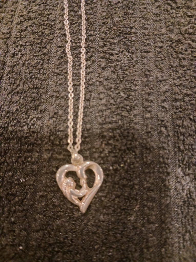 Silver Heart with mother and child pendant necklace