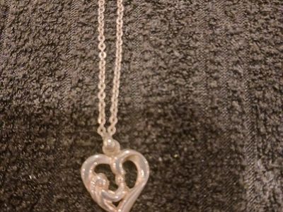 Silver Heart with mother and child pendant necklace
