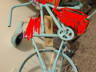 turquoise metal display bike