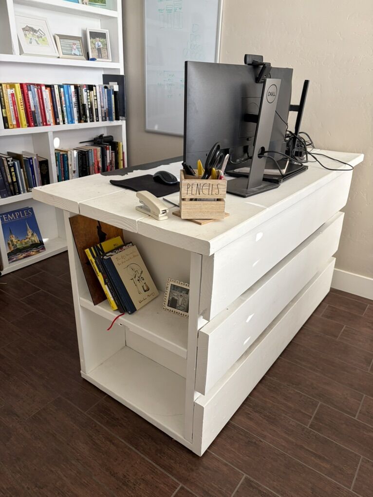 Custom Solid Wood Desk w/ Built-In Storage – $80