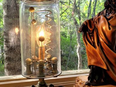 Unique Mid-Century Table Lamp with Glass Shade