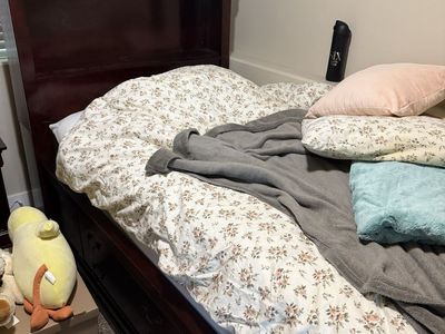 Dark Wood Storage Bed Frame with Bookshelf Headboard