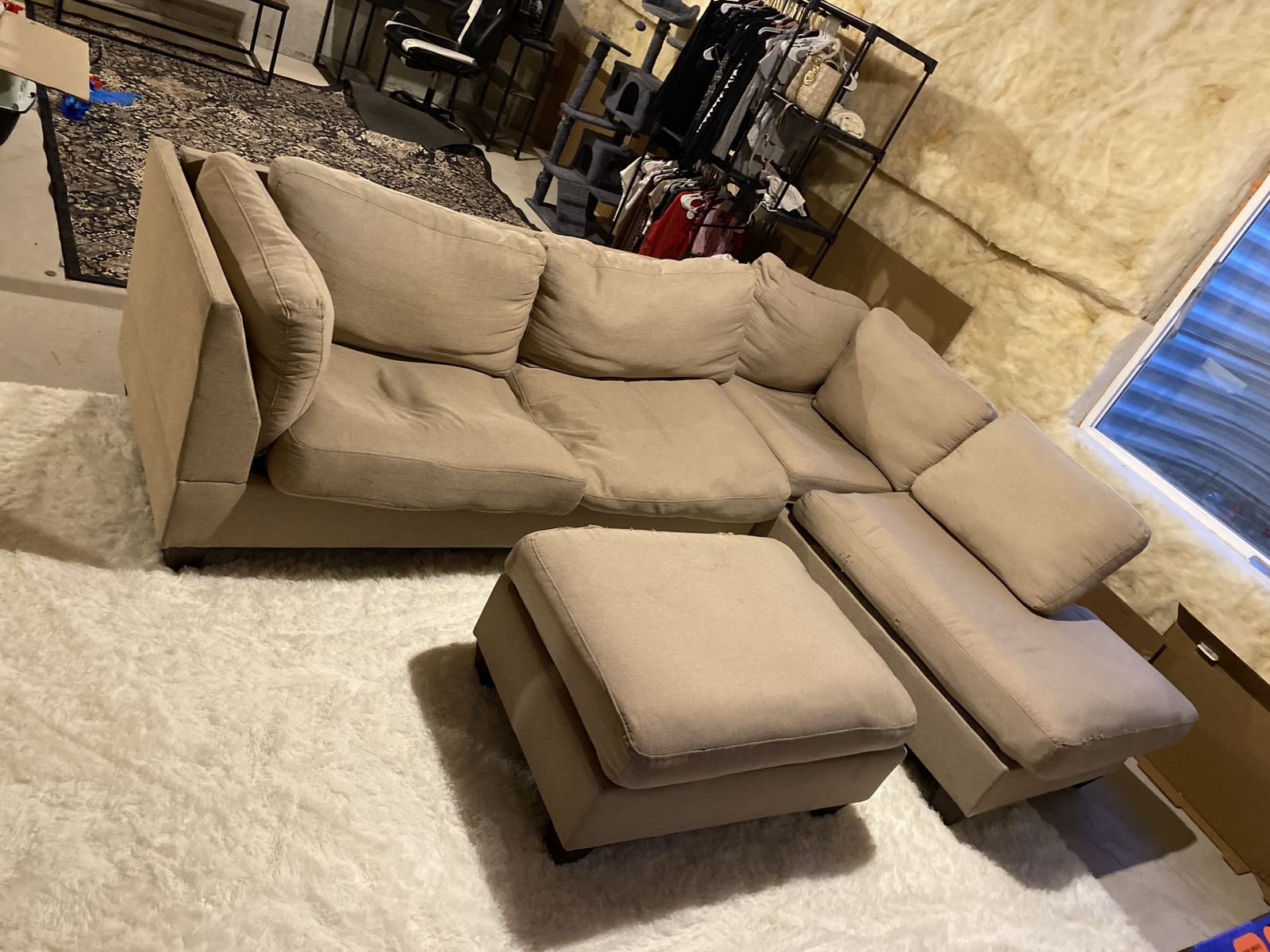 Used Beige Sectional Sofa with Ottoman - Large