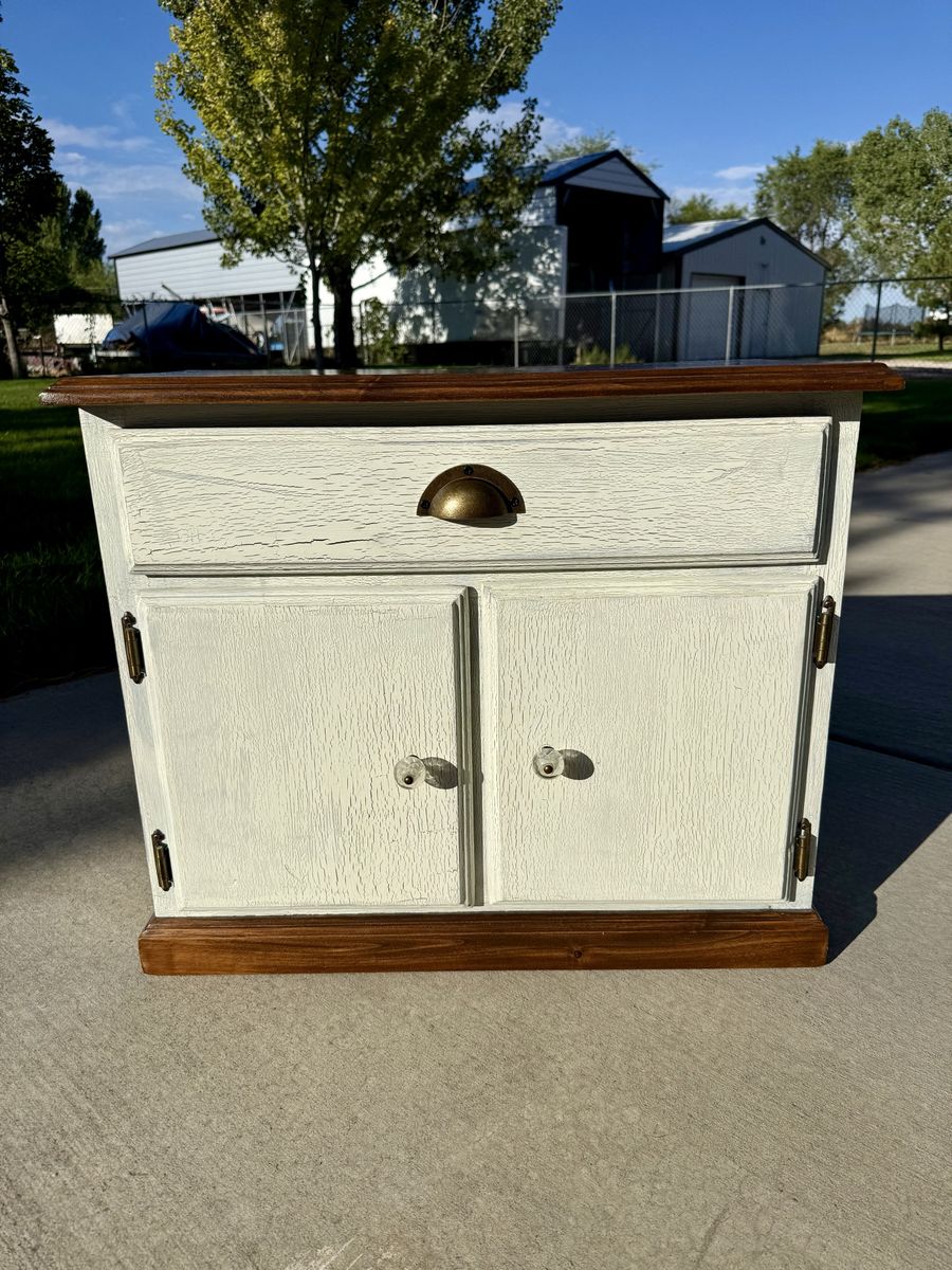 Refinished Wooden Nightstand with Drawer and Double Doors