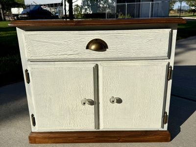 Refinished Wooden Nightstand with Drawer and Double Doors
