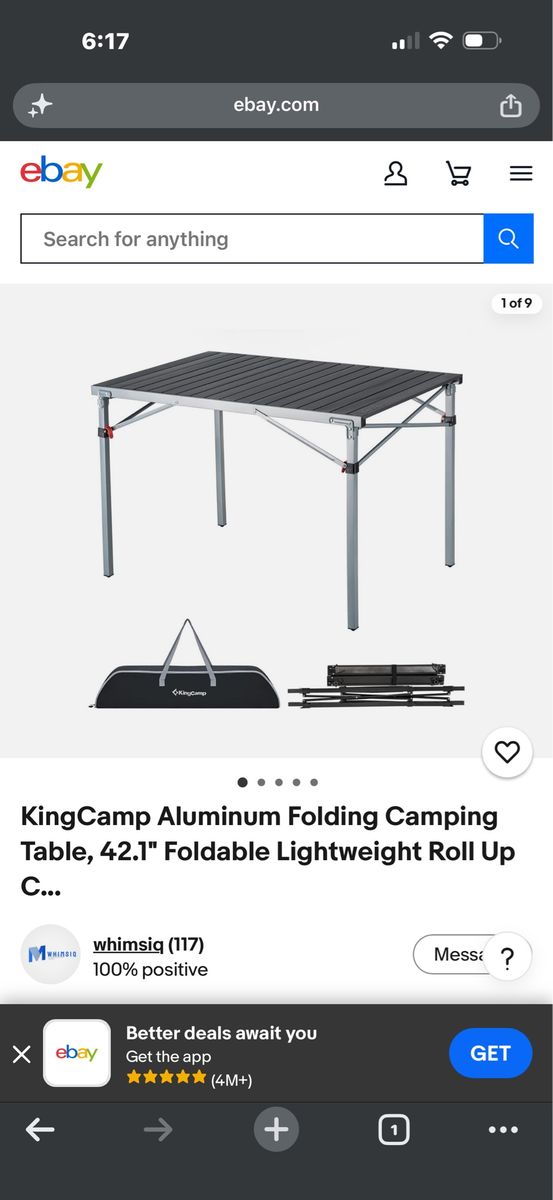 KingCamp 42.1" Aluminum Folding Camping Table - Lightweight Portable Roll Up with Carry Bag. Used