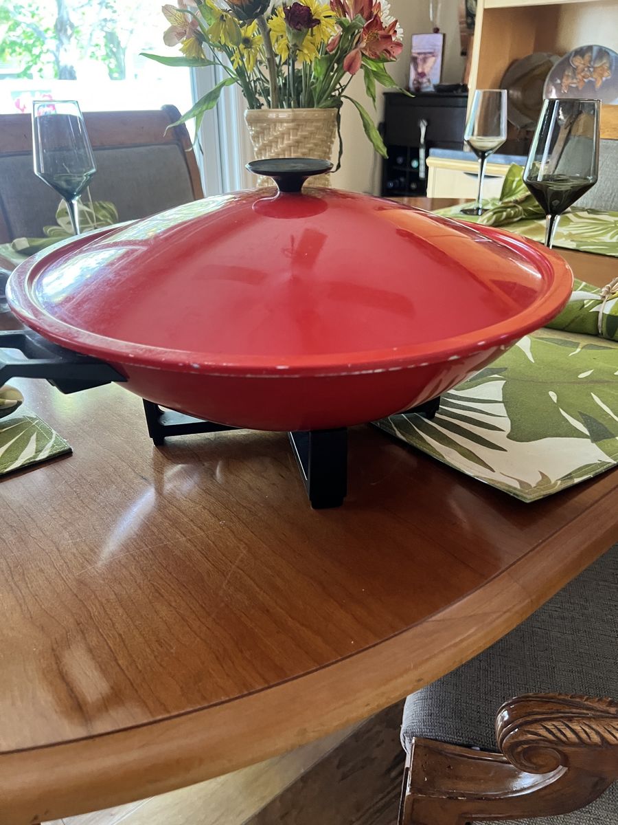 Vintage Toastmaster Electric Wok Red Non-Stick Skillet Pan Lid Control Probe Base