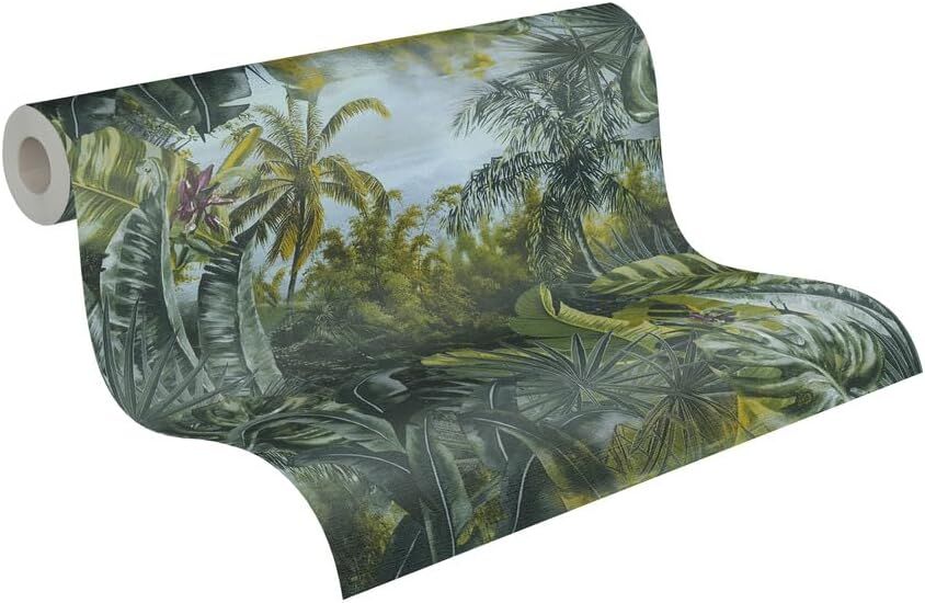 A.S. Création Livingwalls Wallpaper Jungle Design - Blue, Green - Tropical Wallpaper 395.99in x 20.87in Made in Germany - 383561