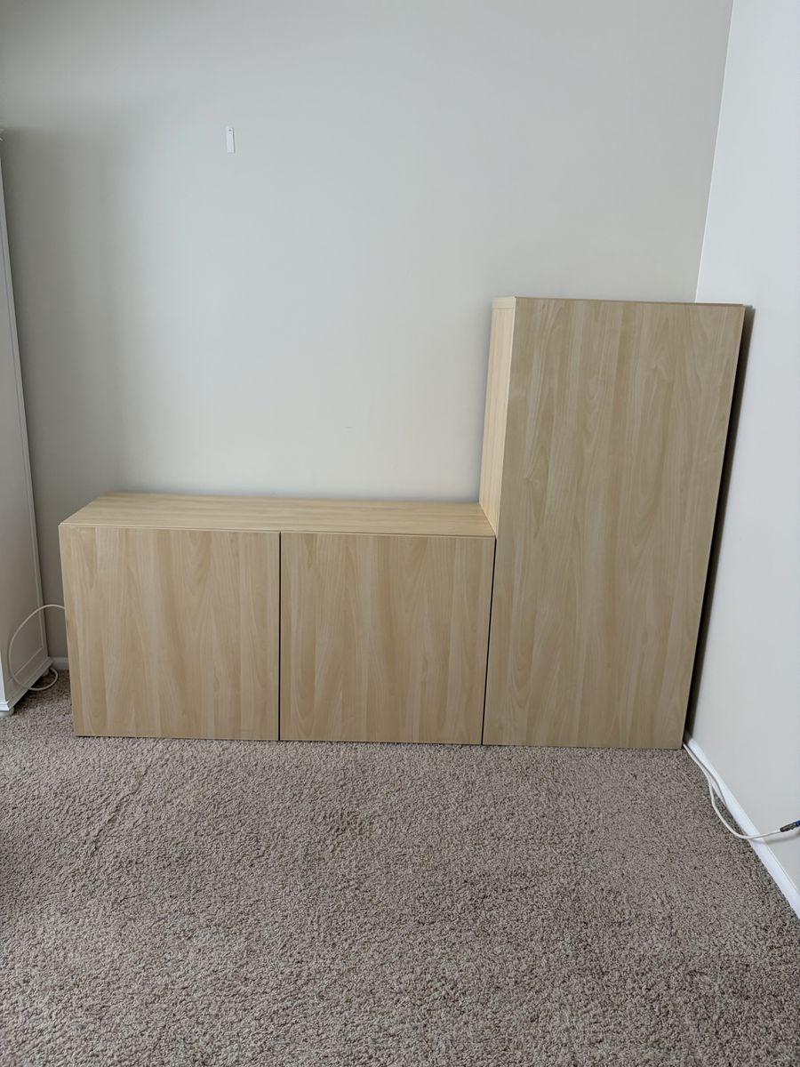 IKEA Besta  2 PC TV Stand/Storage Cabinet - 71" L x 51" H x 16.5" D, Light Wood Finish