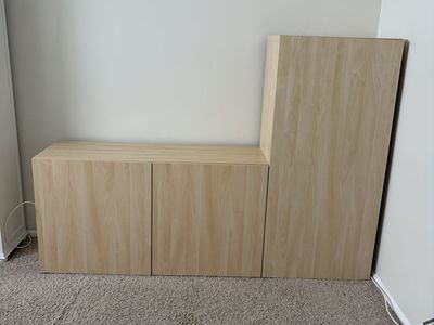 IKEA Besta 2 PC TV Stand/Storage Cabinet - 71" L x 51" H x 16.5" D, Light Wood Finish