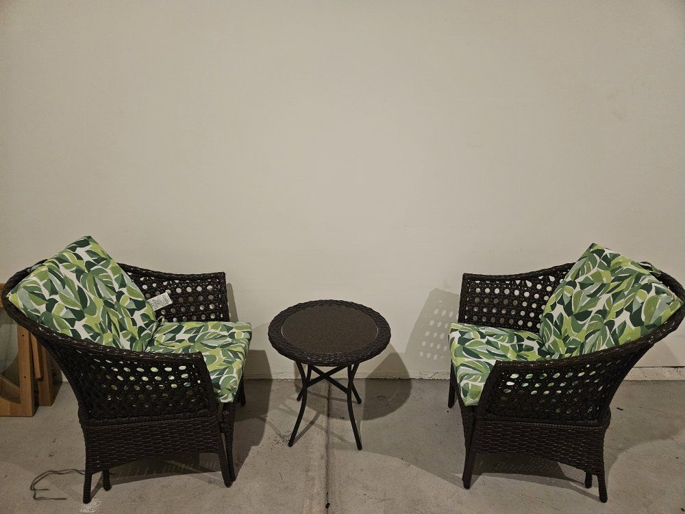 Wicker Outdoor Patio Set - 2 Chairs and Side Table